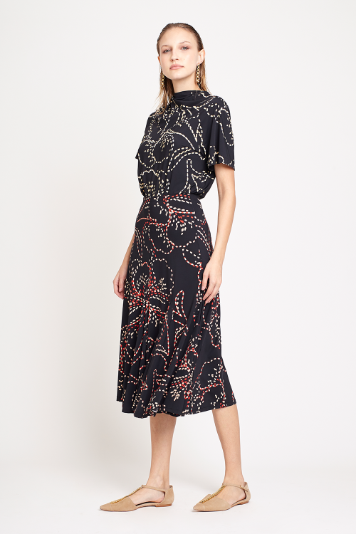 Fit — Saia Jersey Estampa Pesponto Floral