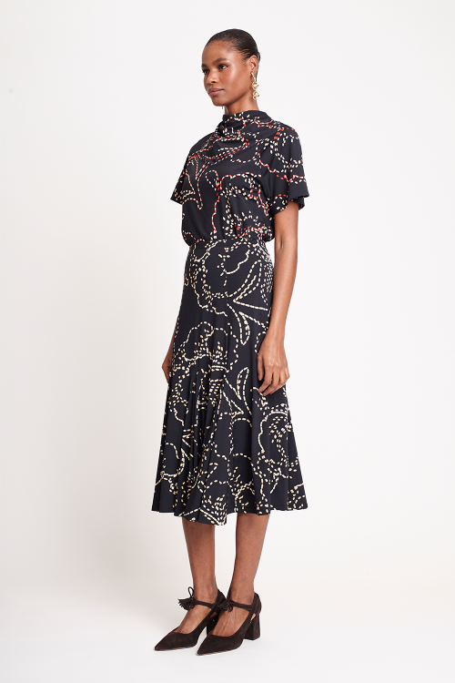 Fit — Saia Jersey Estampa Pesponto Floral