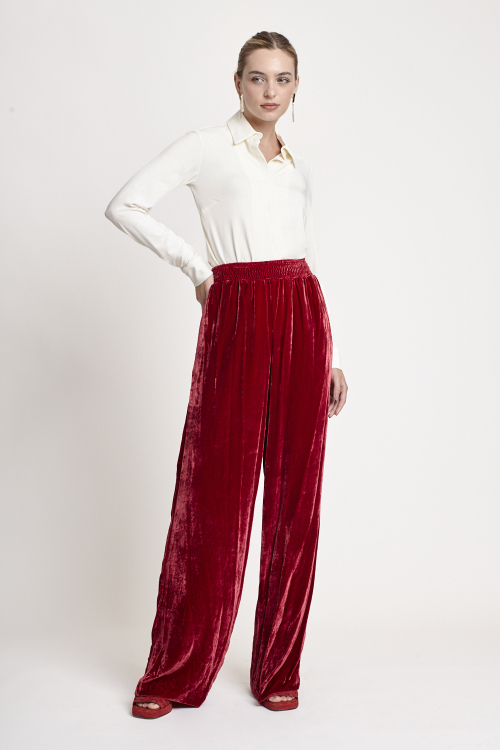 Fit — Calça Veludo De Seda Com Cós Lastéx