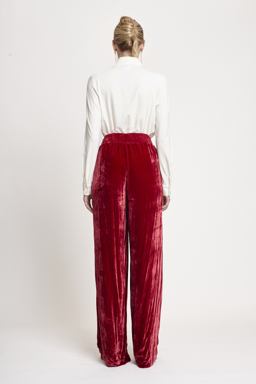 Fit — Calça Veludo De Seda Com Cós Lastéx