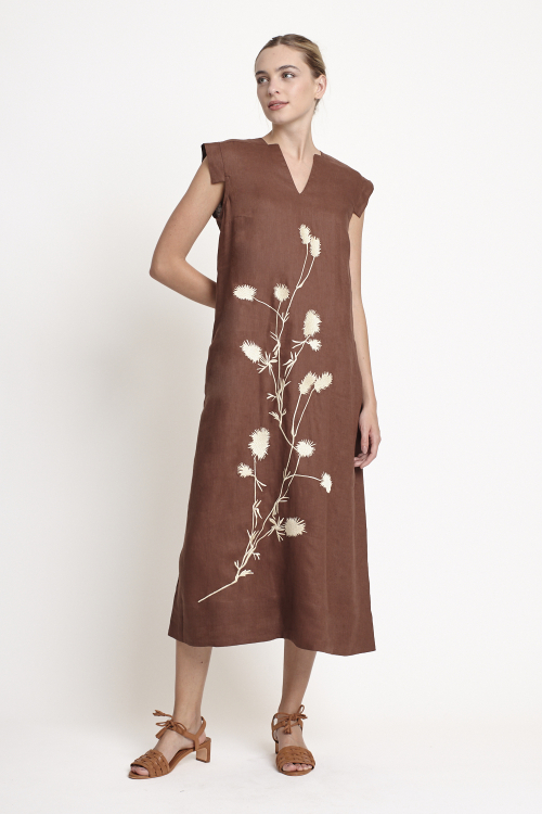 Fit — Vestido Linho Bordado Flor Do Campo