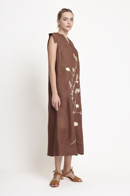 Fit — Vestido Linho Bordado Flor Do Campo