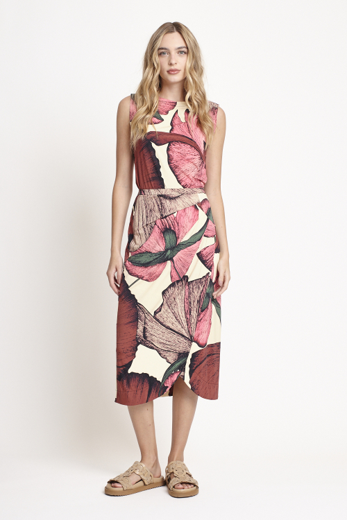 saia jersey estampa floral pregas