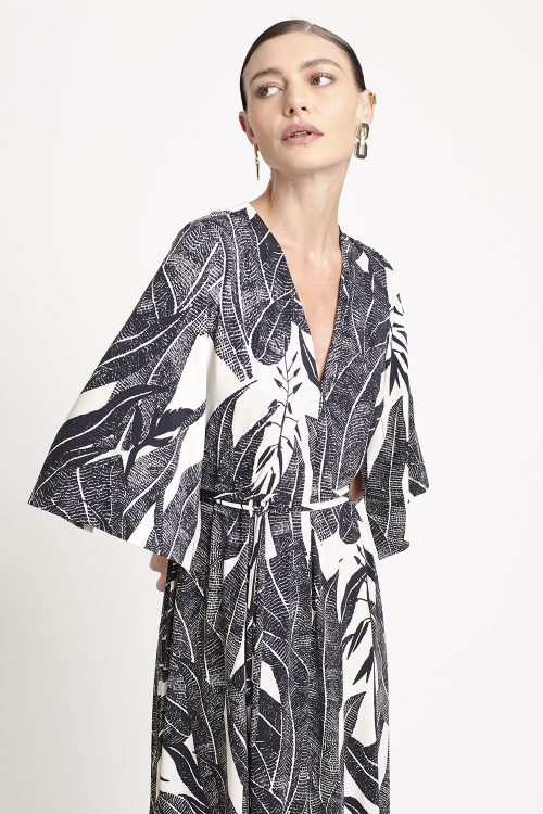 Fit — Vestido Jersey Estampa Suculentas Manga Kimono