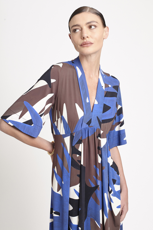 Fit — Vestido Jersey Estampa Pássaro Macro Decote V