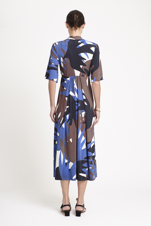 Fit — Vestido Jersey Estampa Pássaro Macro Decote V