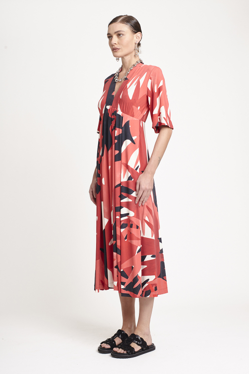 Fit — Vestido Jersey Estampa Pássaro Macro Decote V
