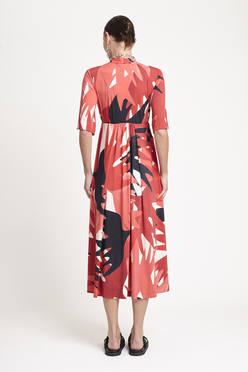 Fit — Vestido Jersey Estampa Pássaro Macro Decote V