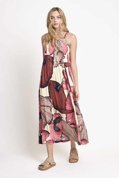Fit — Vestido Jersey Estampa Floral Pregas