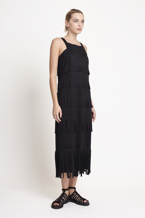 Fit — Vestido Malha Dupla Leve Franja