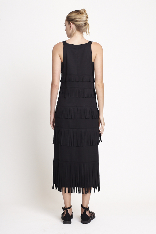 Fit — Vestido Malha Dupla Leve Franja