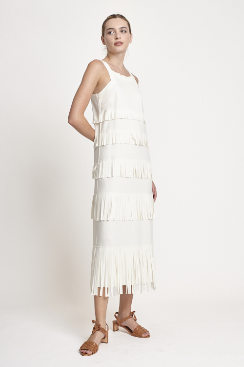 Fit — Vestido Malha Dupla Leve Franja