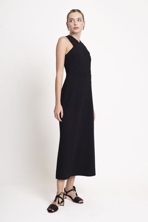 Fit — Vestido Malha Dupla Bouclê Cruzado