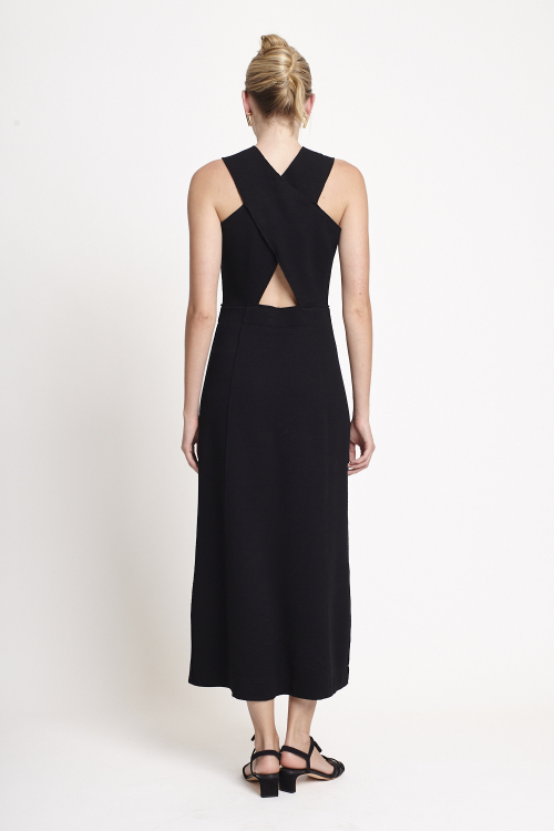 Fit — Vestido Malha Dupla Bouclê Cruzado