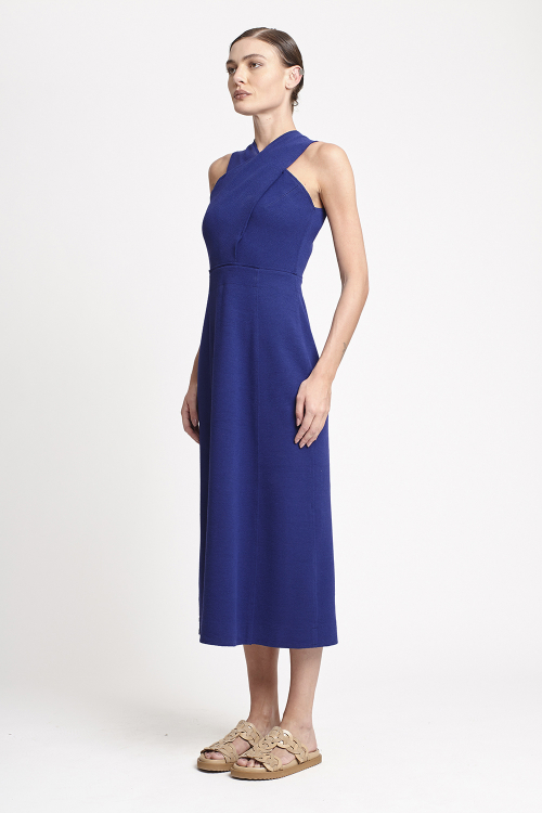 Fit — Vestido Malha Dupla Bouclê Cruzado