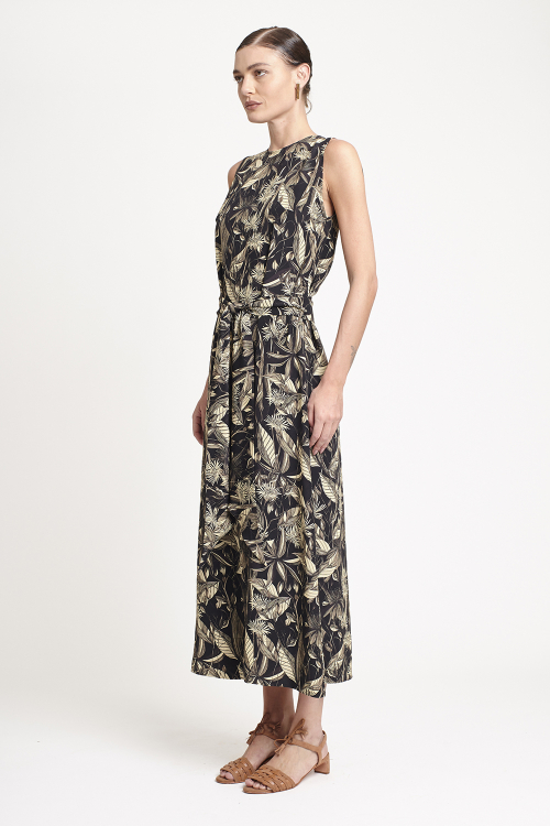 Fit — Vestido Seda Estampa Flores Noturnas Longo