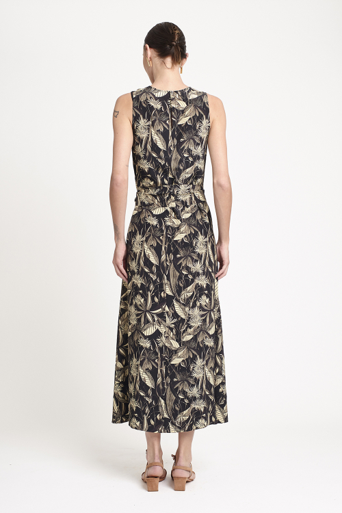Fit — Vestido Seda Estampa Flores Noturnas Longo