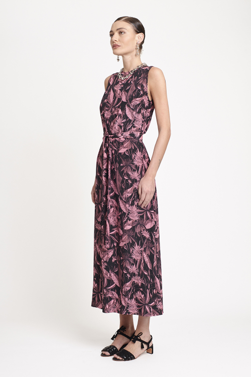 Fit — Vestido Seda Estampa Flores Noturnas Longo