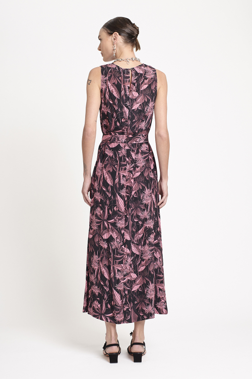 Fit — Vestido Seda Estampa Flores Noturnas Longo