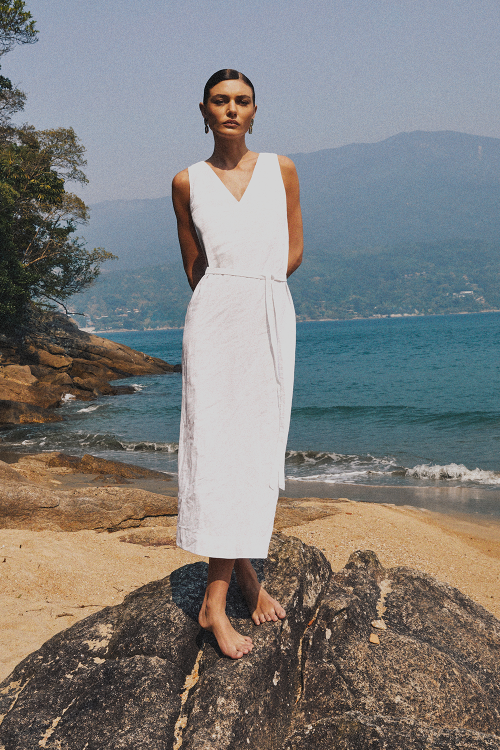 Fit — Vestido Viscose Metal Decote V