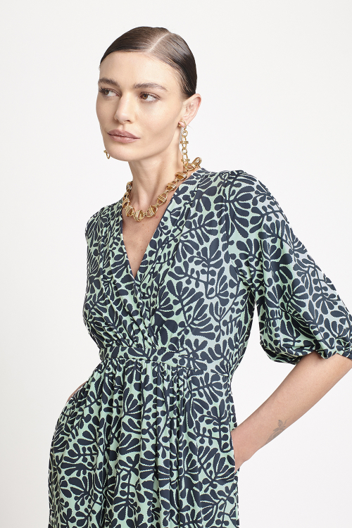 Fit — Vestido Jersey Amarração Estampa Paisagem