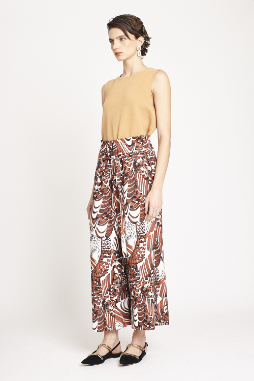 Fit — Pantacourt Viscose Plana Estampa Anéis