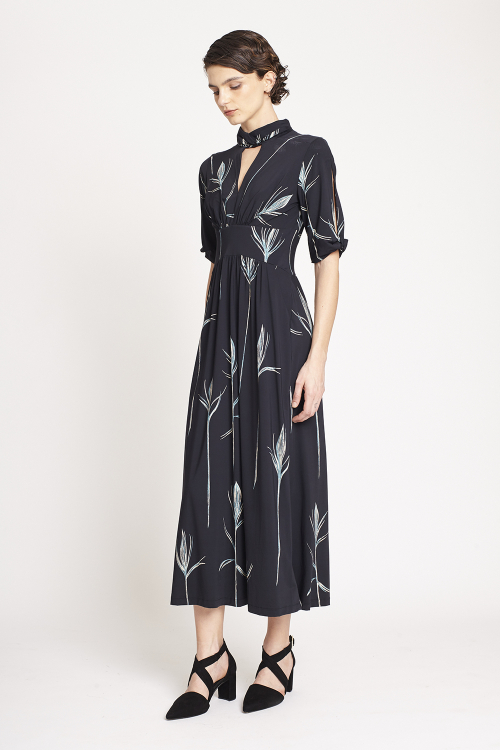 Fit — Vestido Jersey Fenda Manga