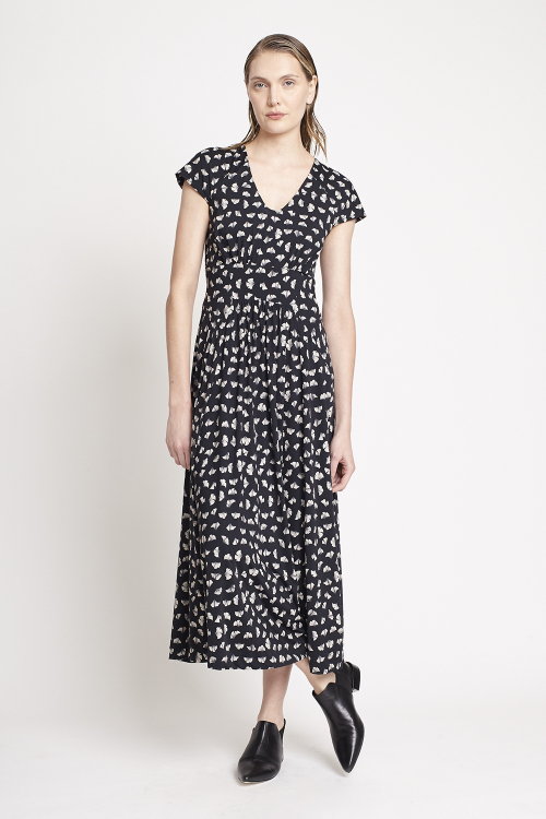 vestido jersey estampa ginkgo recortes