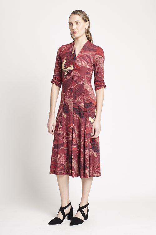 Fit — Vestido Jersey Est Pássaro Decote Drapeado