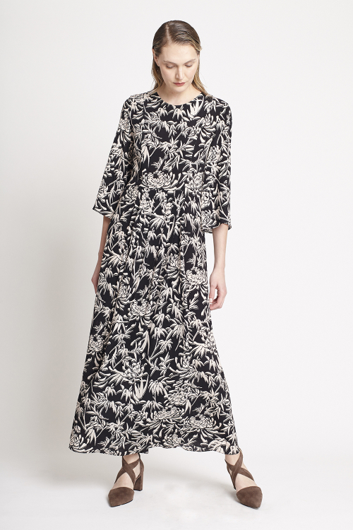 Fit — Vestido De Seda Estampa Pétalas Pregas
