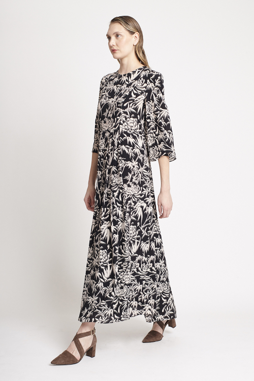 Fit — Vestido De Seda Estampa Pétalas Pregas