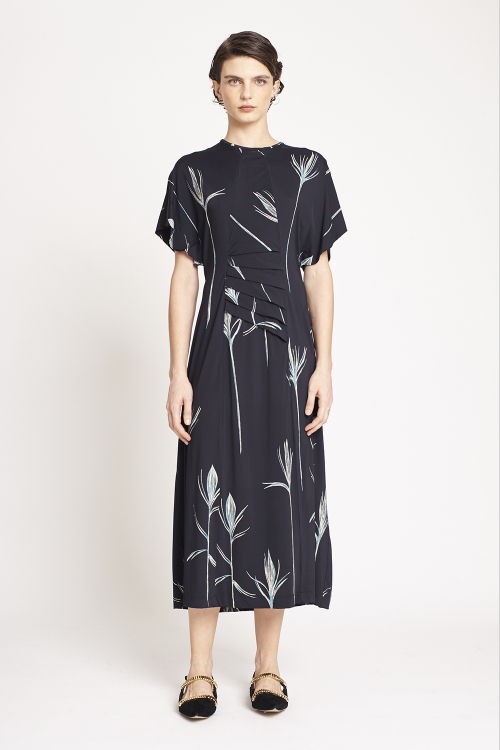 Fit — Vestido Jersey Est Flores Macro Franzido