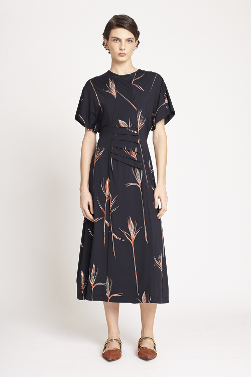 Fit — Vestido Jersey Est Flores Macro Franzido