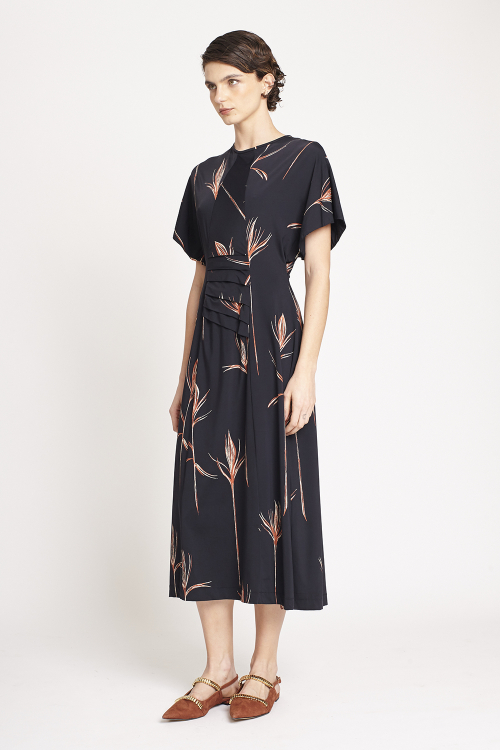 Fit — Vestido Jersey Est Flores Macro Franzido