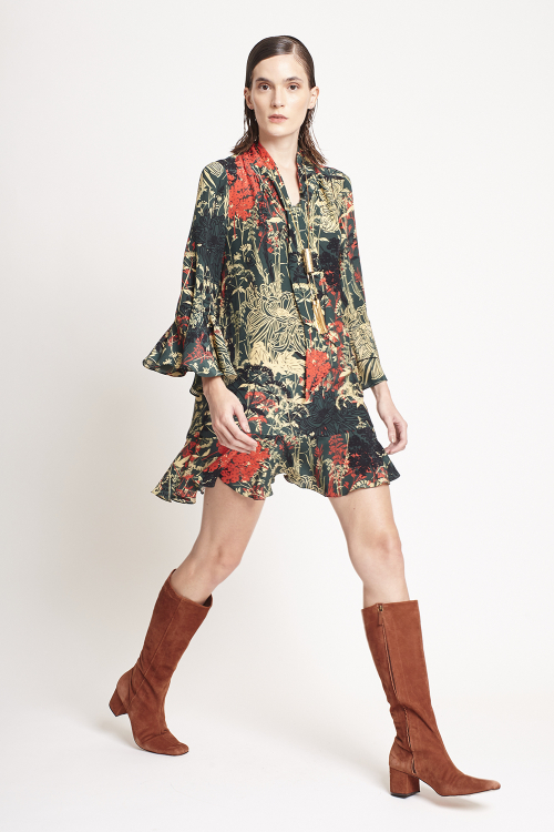 Fit — Vestido De Seda Estampa Biombo Curto