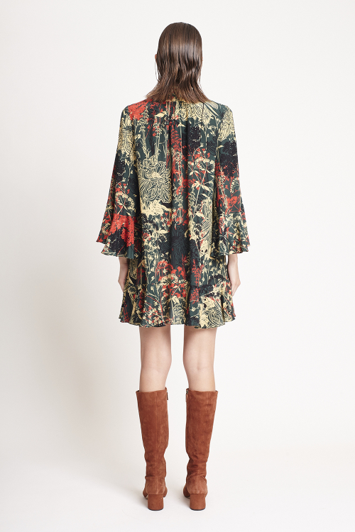 Fit — Vestido De Seda Estampa Biombo Curto