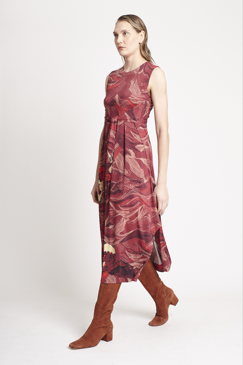 Fit — Vestido Jersey Estampa Pássaro Amarração