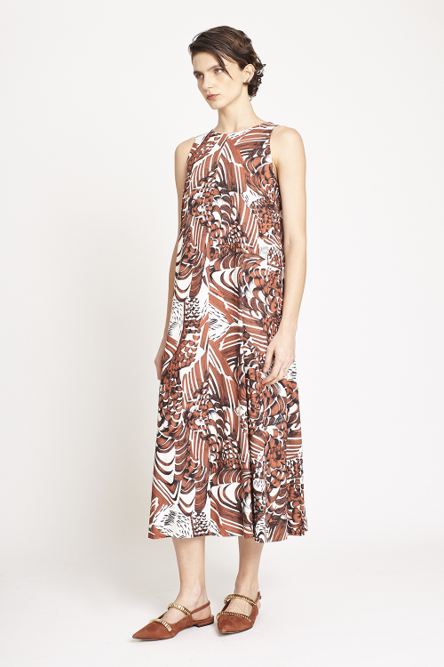 Fit — Vestido Viscose Plana Estampa Anéis Amplo