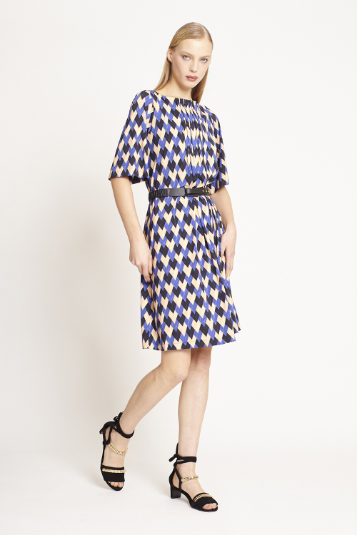 Fit — Vestido Jersey Estampa Tressê Pregas Curto