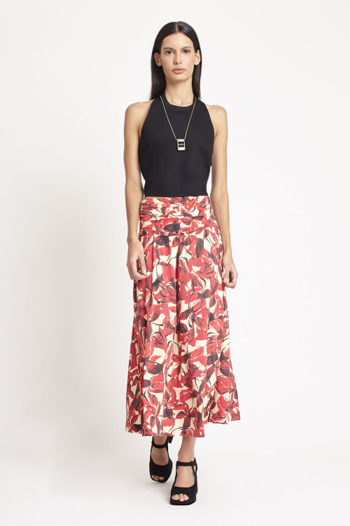 Fit — Saia Jersey Estampa Flor Aquarela Pala Franzida