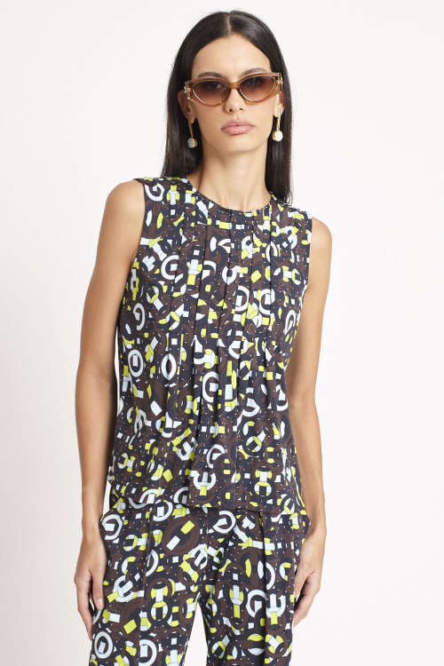 Fit — Blusa Jersey Estampa Tramado Pregas