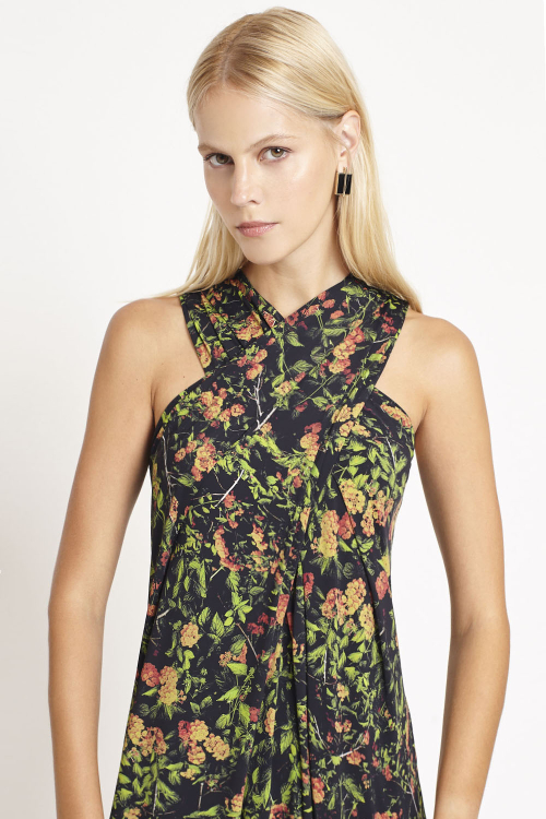 Fit — Vestido Jersey Estampa Bosque Decote Cruzado