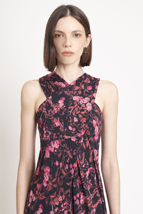 Fit — Vestido Jersey Estampa Bosque Decote Cruzado