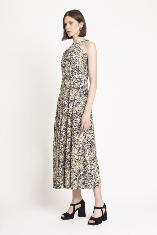 Fit — Vestido Jersey Estampa Plumas Coloridas Trançado