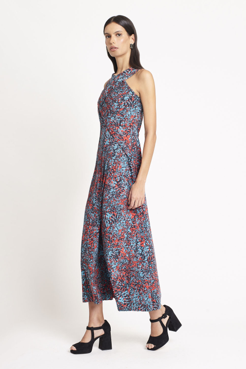 Fit — Vestido Jersey Estampa Plumas Coloridas Trançado