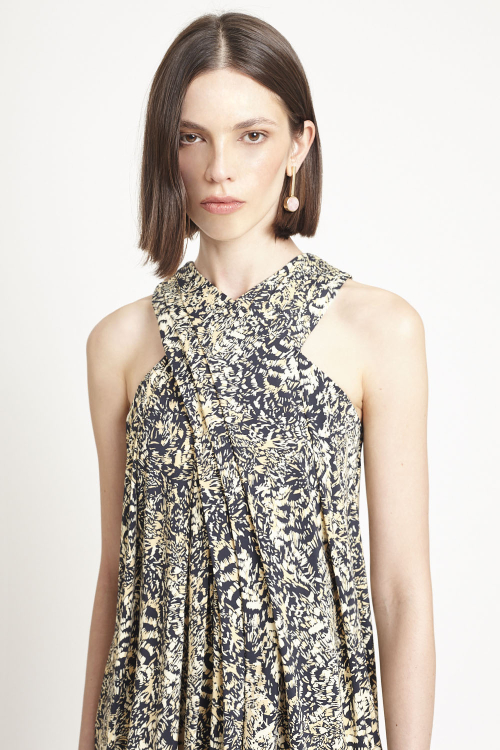 Fit — Vestido Jersey Estampa Pluma Colorida Curto