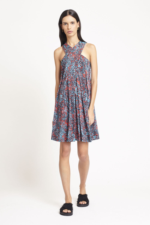 Fit — Vestido Jersey Estampa Pluma Colorida Curto