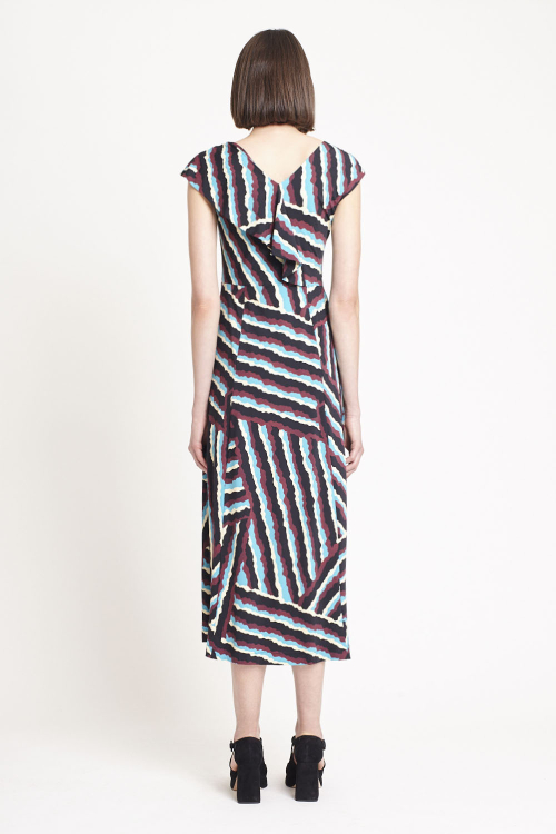 Fit — Vestido Jersey Estampa Paisagem Gráfica Babados