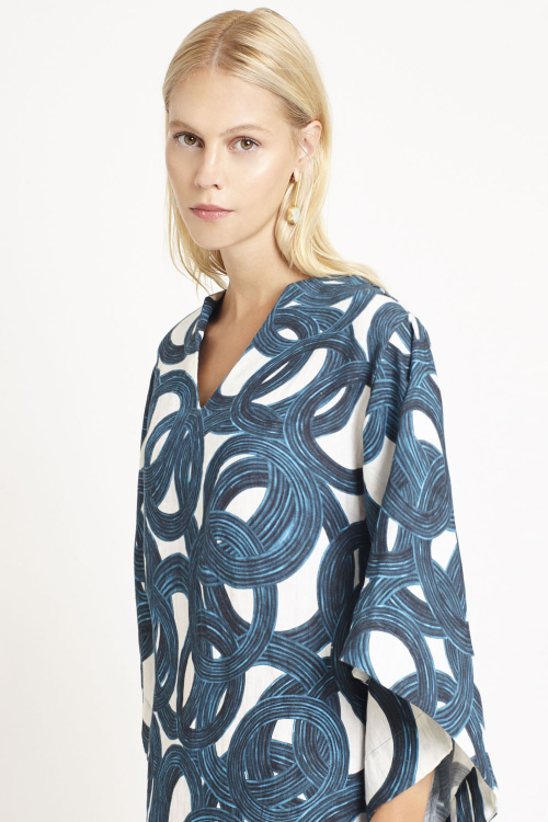 Fit — Vestido Linho Estampa Círculo Mágico