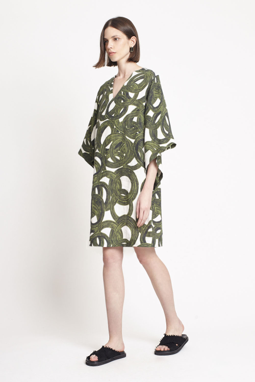 Fit — Vestido Linho Estampa Círculo Mágico
